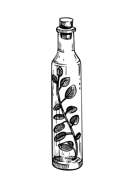 Aporhecary bottle sketch. Witchcraft vector illustration. Vintage Halloween design element. Hand-drawn alchemical icon, esoteric symbols. NOT AI generated